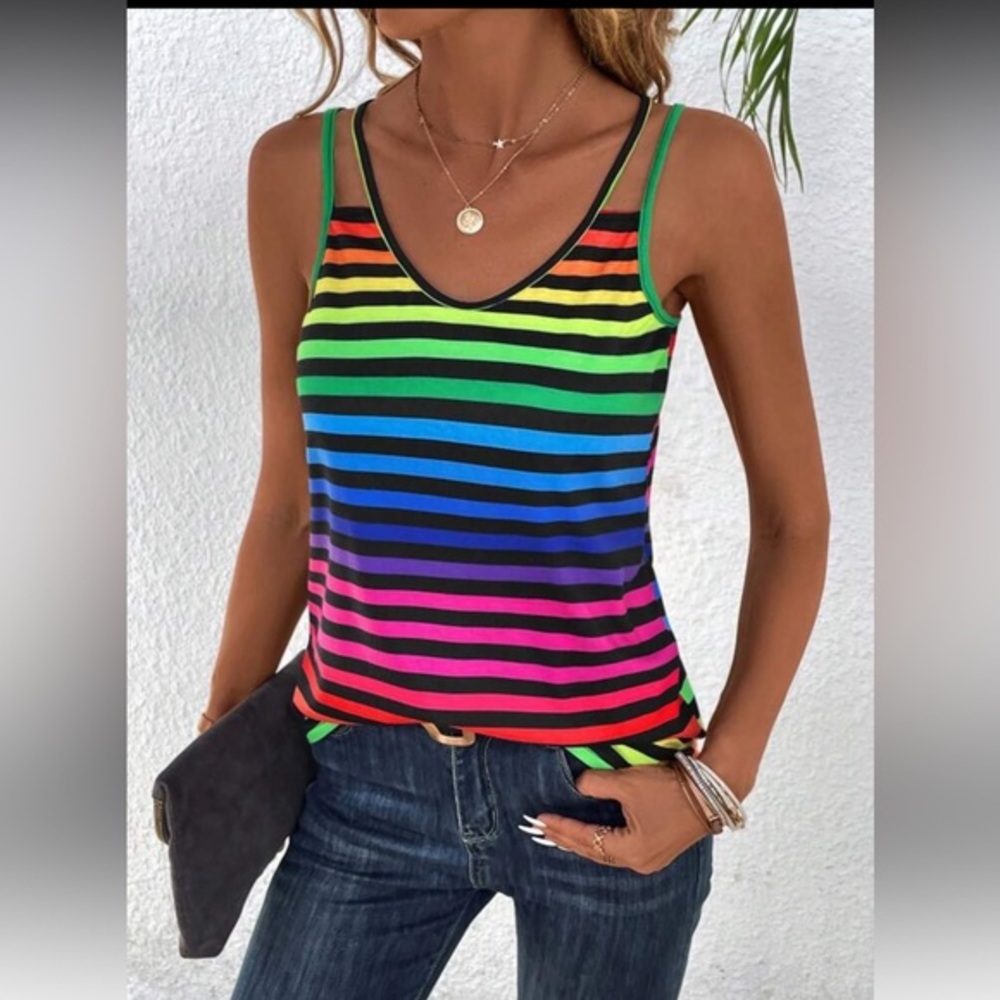 SHEIN || NWOT Rainbow Strappy Tank (M)